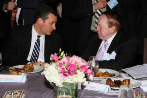 Ted Cruz and mega donor Sheldon Adelson at ZOA annual dinner